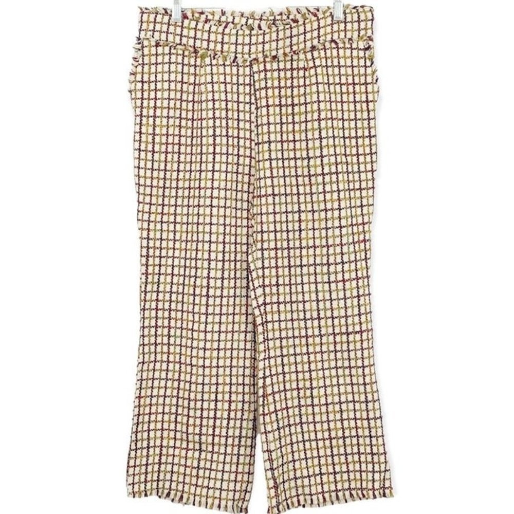 LUCCA Retro Wide Leg Cropped Pants Tapestry Fabric in Rainbow Check Sz L NWT